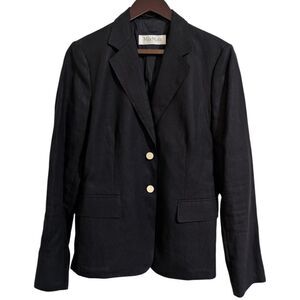 Max Mara Black Linen Blend Blazer - US 14 / Nautical Anchor Buttons